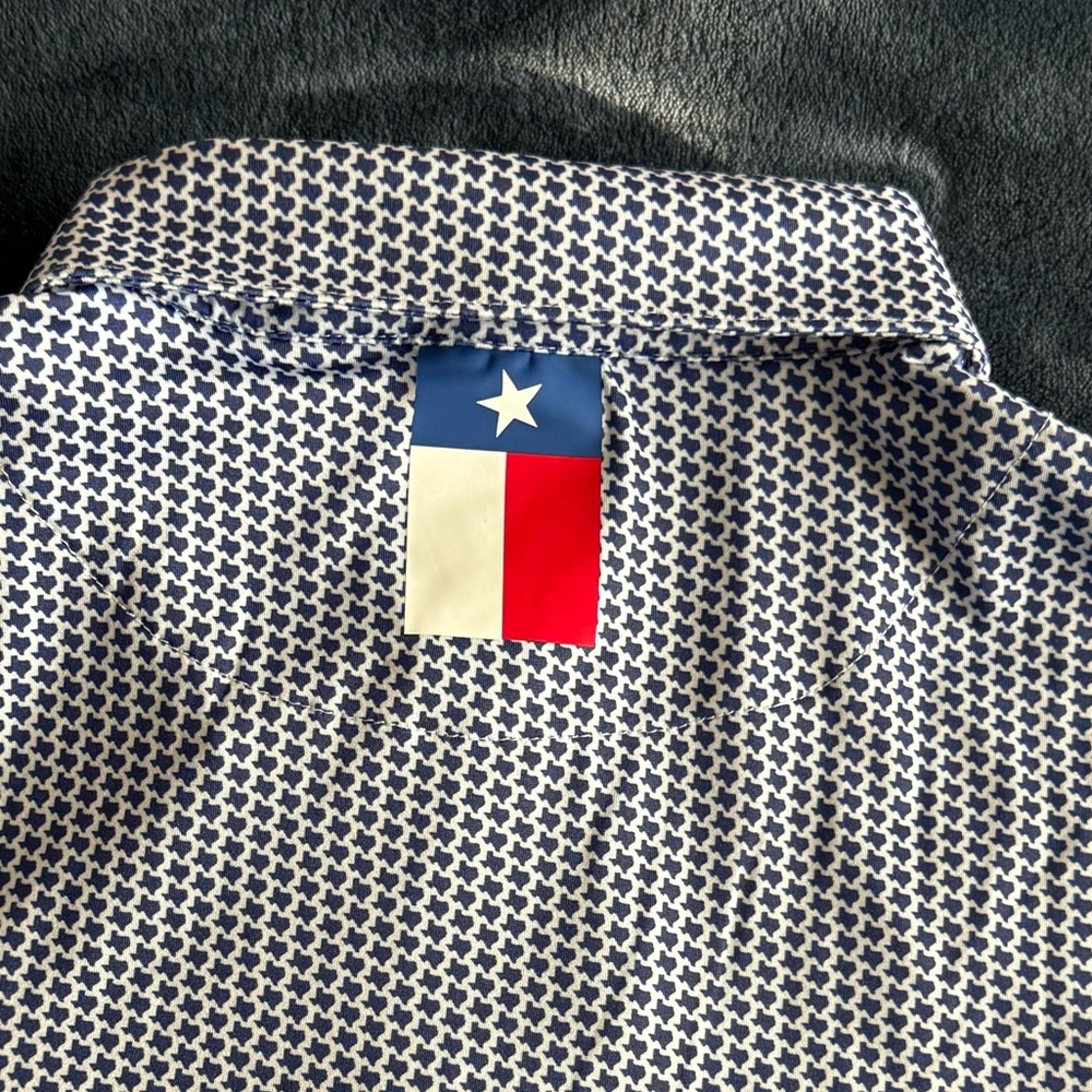 Rhoback Polo Don't Mess with Texas Print Golf Shirt Size L *Sleeve Patch - Picture 8 of 11